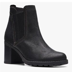New Clarks Leda Up Black Suede Womens Leather Heeled Chelsea Boots Size 8.5